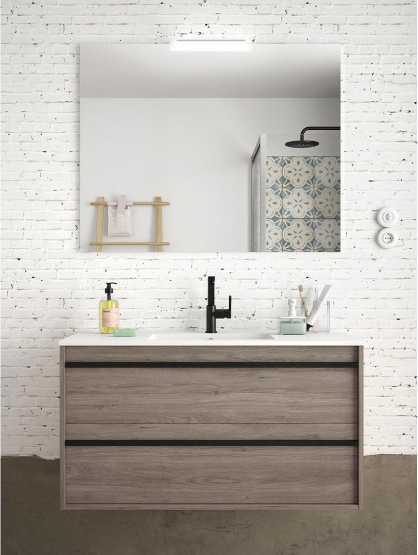 Mobile bagno sospeso in legno a 2 cassetti con lavabo modello Attila 800 colore Rovere Eternity