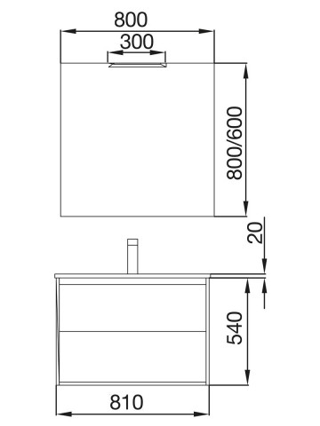 Mobile sospeso in legno 1 cassetto 1 vano cm 80 Noja Bianco lucido