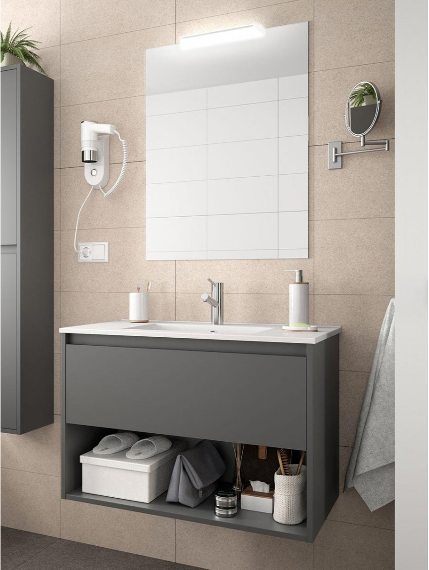 Mobile sospeso in legno 1 cassetto 1 vano cm 100 Noja Grigio opaco