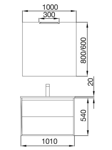 Mobile sospeso in legno 1 cassetto 1 vano cm 100 Noja Grigio opaco