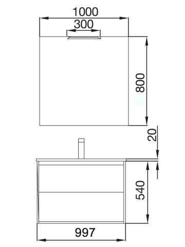 Mobile sospeso in legno2 cassetti cm 100 Unico Sbiancato