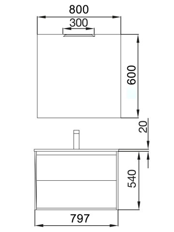 Mobile sospeso in legno 2 cassetti cm 80 Unico Alsazia