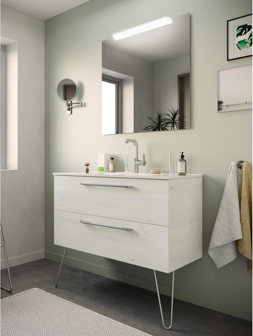 Mobile sospeso in legno 2 cassetti cm 80 Unico Sbiancato
