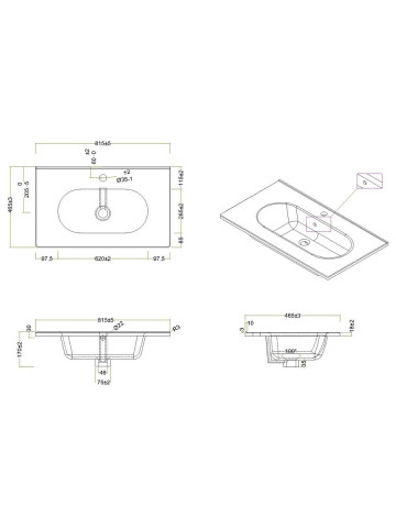 Mobile sospeso in legno 2 cassetti cm 80 Unico Sbiancato