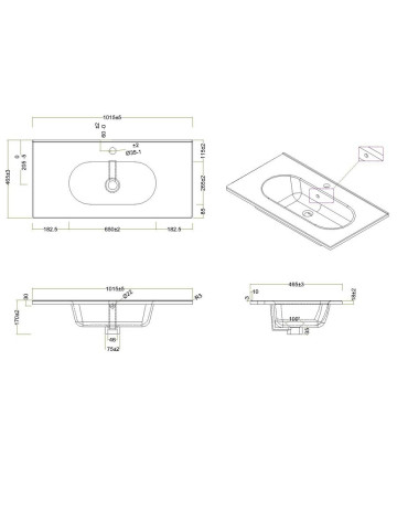 Mobile sospeso in legno2 cassetti cm 100 Unico Sbiancato