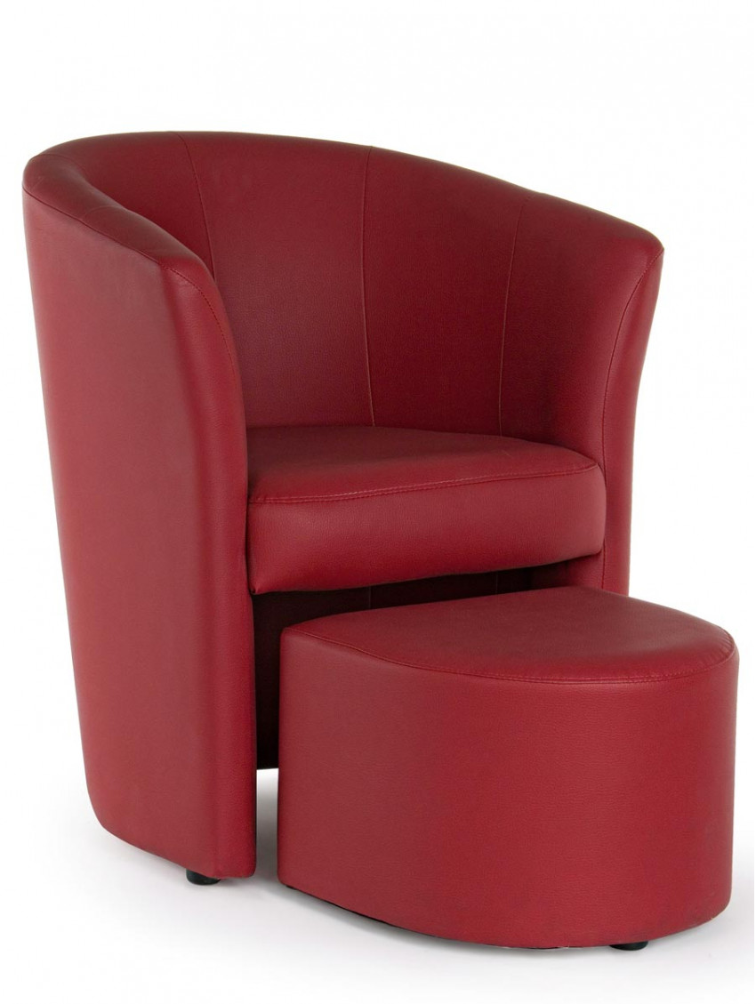 Poltrona in ecopelle con pouf RITA Rosso