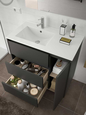 Mobile bagno moderno in legno cm 85 Arenys Grigio opaco