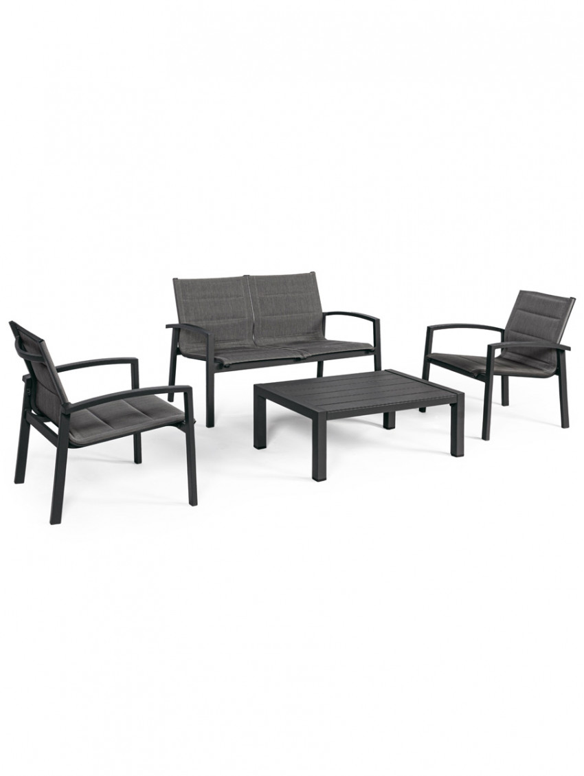 Set salotto giardino con tavolino in alluminio 4 posti Laiken Antracite