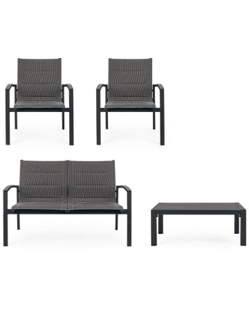 Set salotto giardino con tavolino in alluminio 4 posti Laiken Antracite