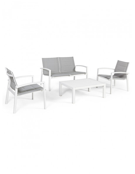 Set salotto giardino con tavolino in alluminio 4 posti Laiken Bianco Set salotto giardino con tavolino in alluminio 4 posti Laiken Bianco