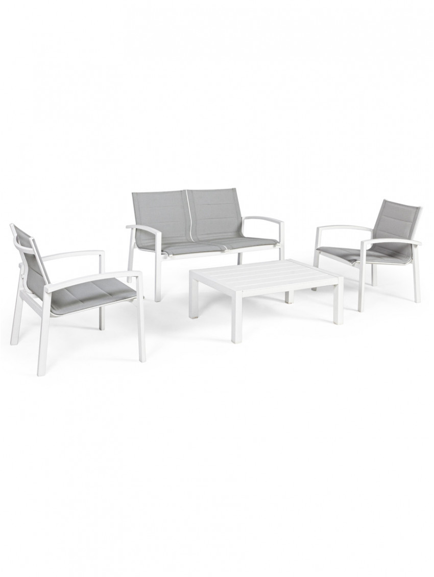Set salotto giardino con tavolino in alluminio 4 posti Laiken Bianco