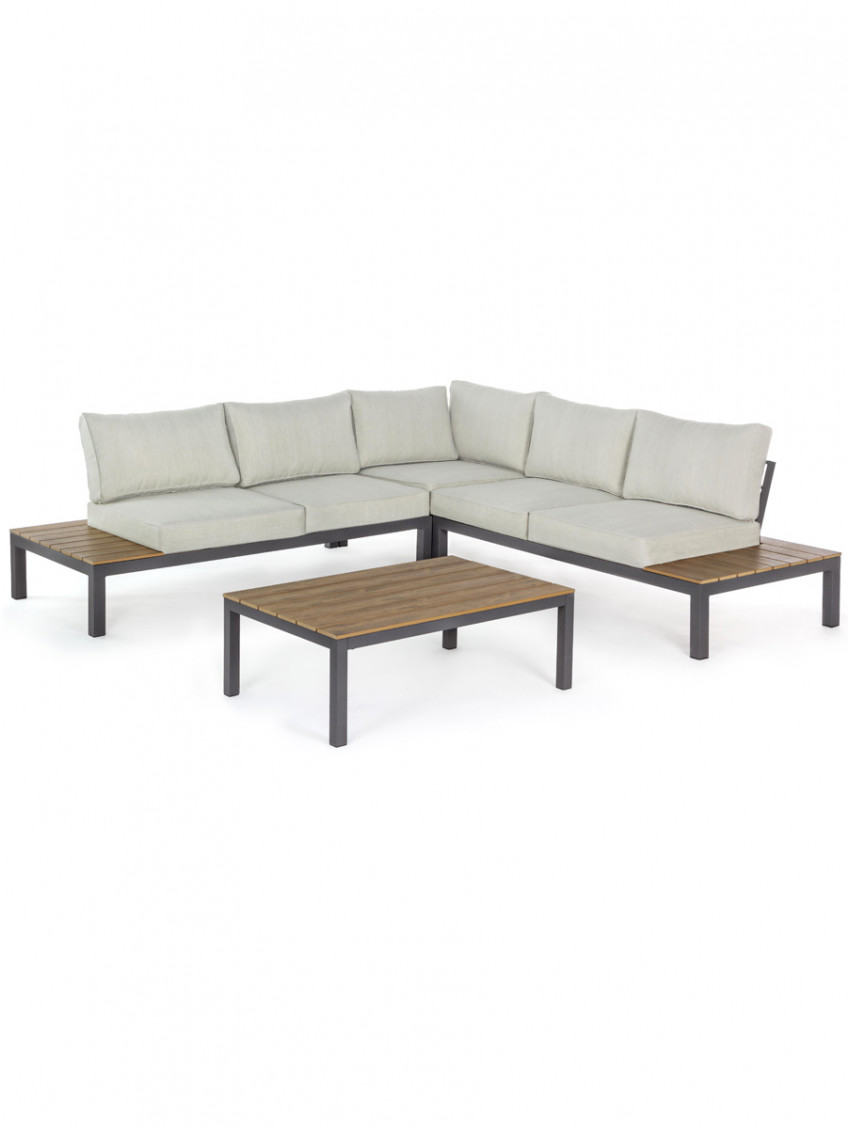Set salotto angolare giardino 5 posti con tavolino in alluminio Elias Antracite