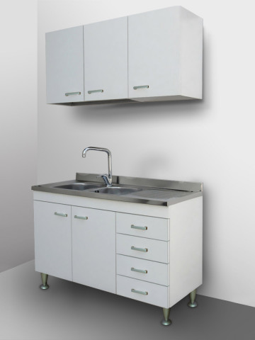 Mobile cucina sottolavello con cassetti Dx cm 120 x 50 lavello pensile e scolapiatti mod. Basic colore Bianco