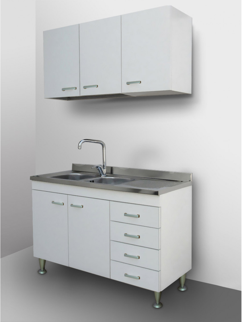 Mobile cucina sottolavello con cassetti Dx cm 120 x 50 lavello pensile e scolapiatti mod. Basic colore Bianco