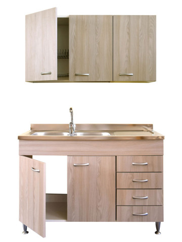 Mobile cucina 120 cm cassettiera dx 2 ante pensile e scolapiatti Serie Basic Olmo