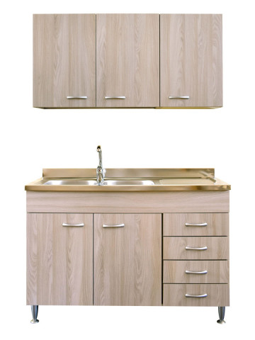 Mobile cucina 120 cm cassettiera dx 2 ante pensile e scolapiatti Serie Basic Olmo