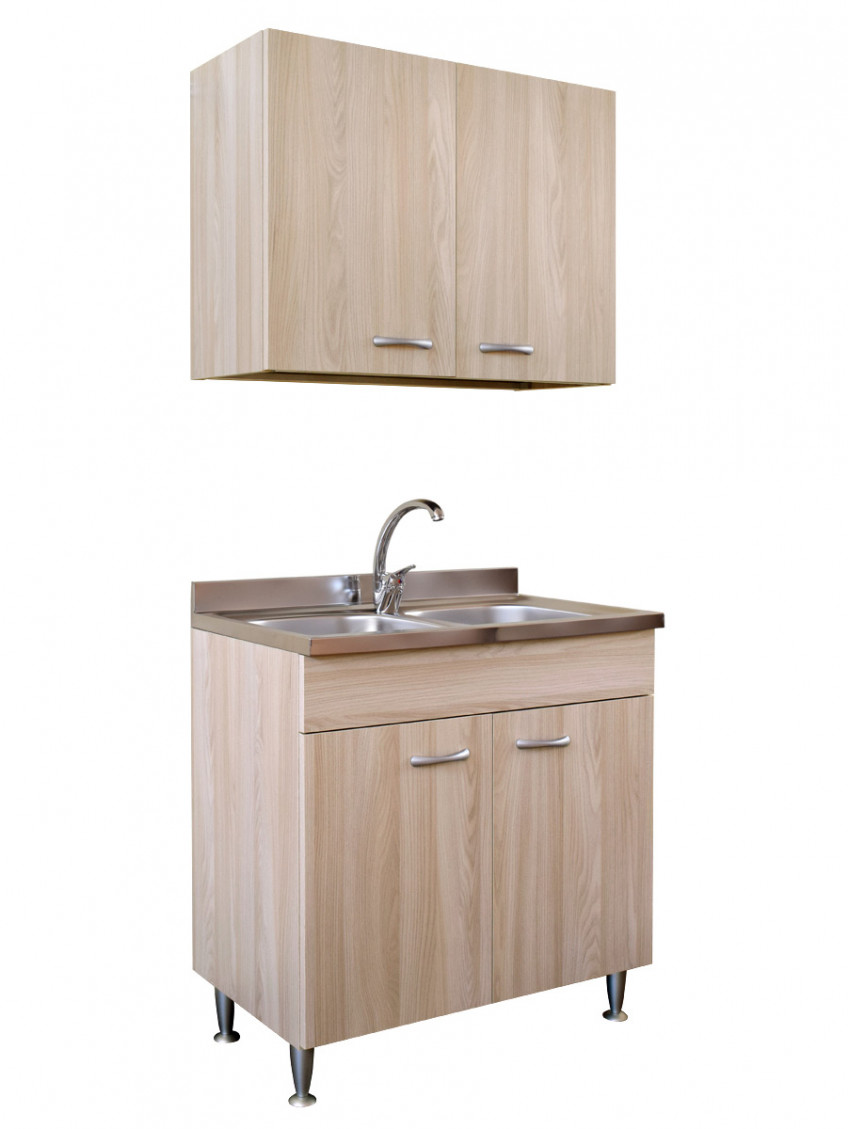 Composizione cucina Basic 80 2 ante finitura Olmo con lavello 2 vasche e scolapiatti