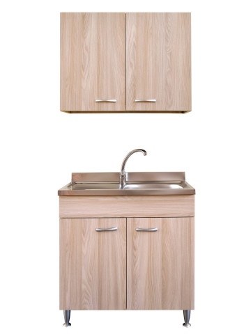 Composizione cucina Basic 80 2 ante finitura Olmo con lavello piano sx e scolapiatti