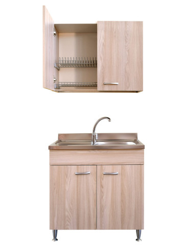 Composizione cucina Basic 80 2 ante finitura Olmo con lavello piano sx e scolapiatti
