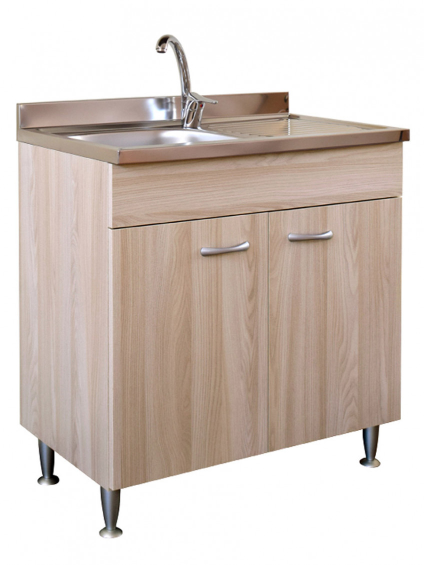 Sottolavello 2 ante con lavello inox 1 vasca piano dx serie Basic Olmo