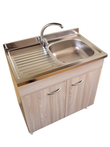 Sottolavello 2 ante con lavello inox 1 vasca piano sx serie Basic Olmo