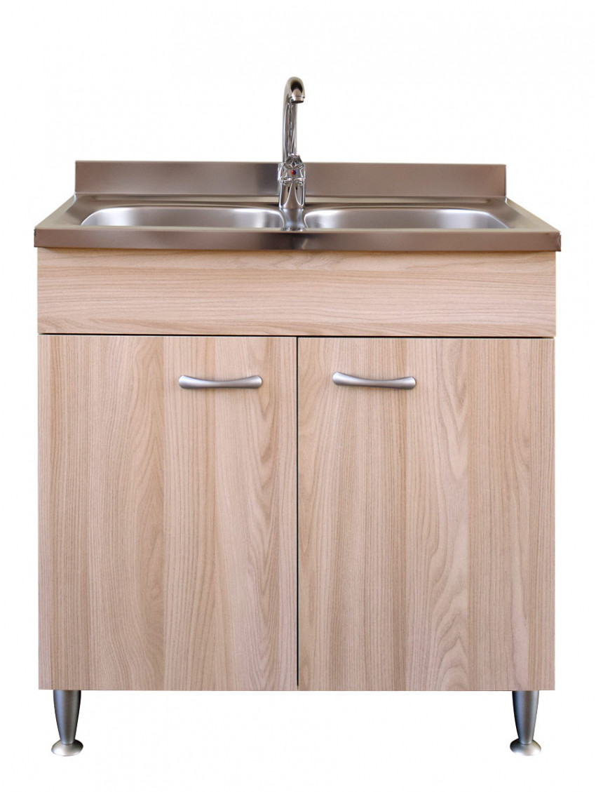 Sottolavello 2 ante con lavello inox 2 vasche serie Basic Olmo