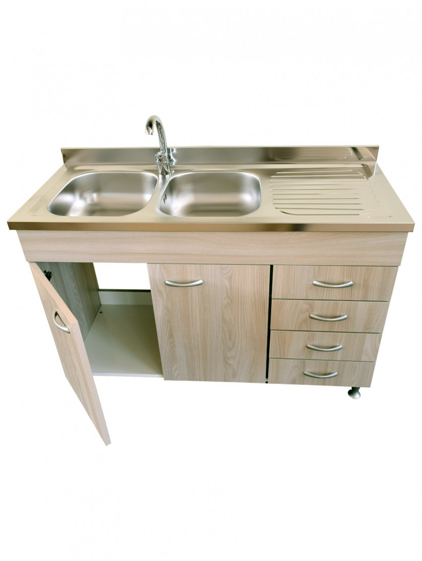 Mobile Cucina Sottolavello 3 Ante Bianco Con Lavello Inox - 120x50x81 Cm, Made In Italy - Foto 13