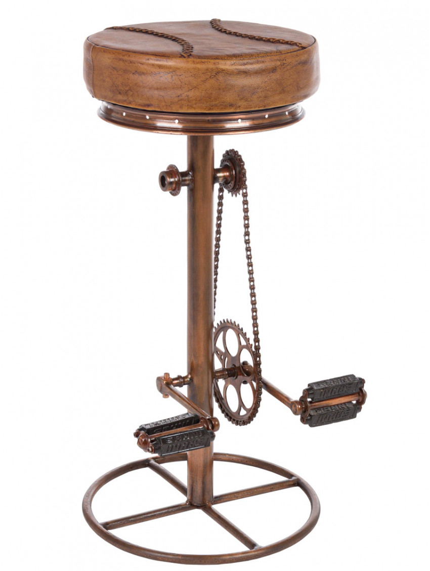 Sgabello in vera pelle finitura Rame h 80 cm CYCLE colore Light Brown