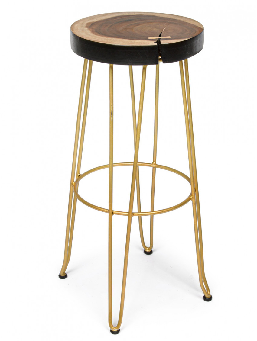 Sgabello in legno Mungur e acciaio H cm 74 RAKEL colore Oro