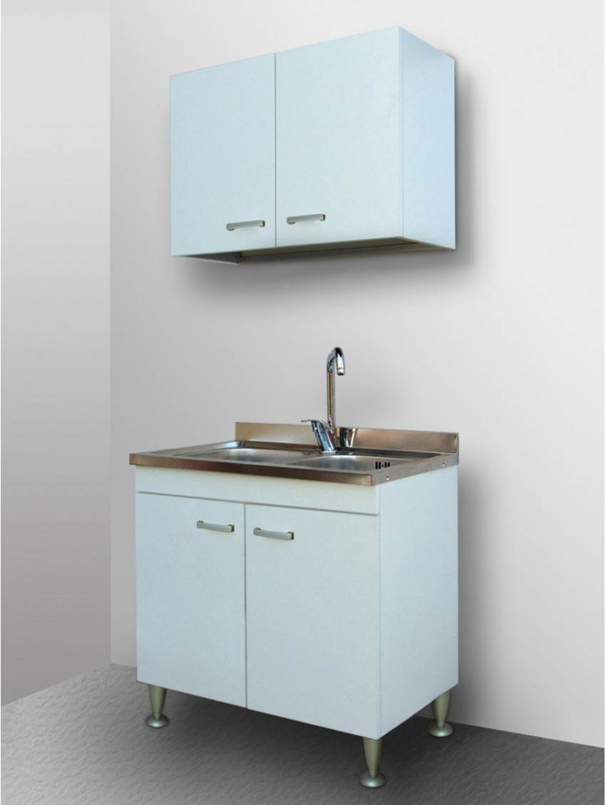 Mobile cucina Basic 80 2 ante finitura Bianco lavello 2 vasche e scolapiatti