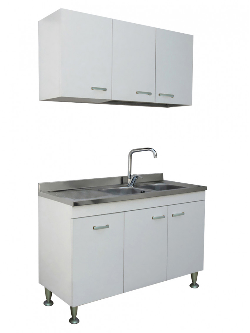 Mobile cucina 120 cm 3 ante con pensile e scolapiatti versione sx Basic Bianco