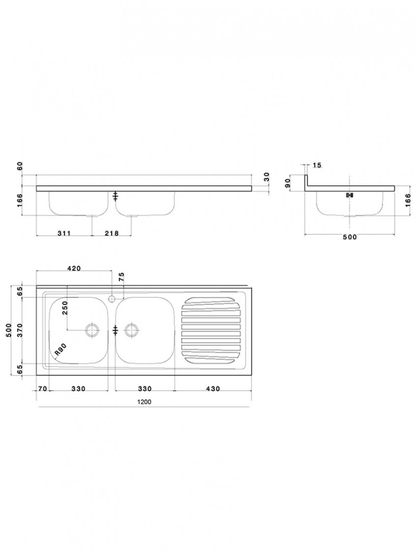 Mobile cucina 120 cm 3 ante pensile e scolapiatti vers. dx Basic Teak