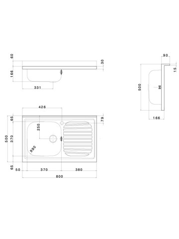 Sottolavello con cassetti a sx o dx e 1 anta finitura Bianco lavello inox  cm 80 x 50x H81 serie Basic