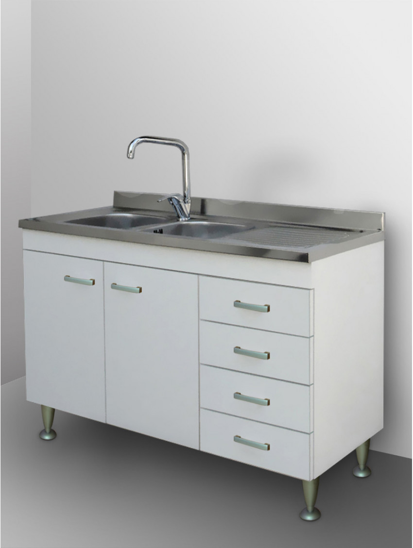 Sottolavello con cassettiera Dx lavello inox cm 120 x 50 Bianco Basic
