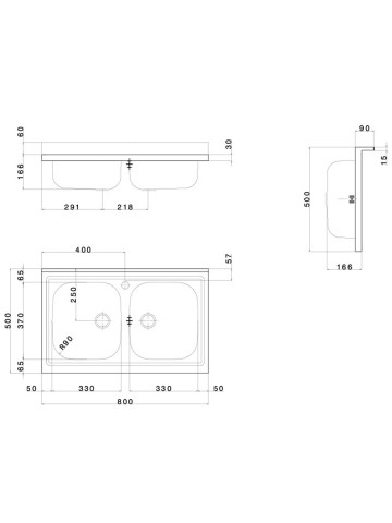 Sottolavello a 2 ante lavello 2 vasche inox cm 80 x 50 Bianco Basic