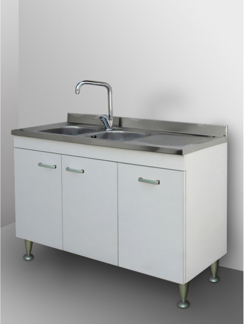Sottolavello 120 cm 3 ante Lavello versione dx Basic Bianco