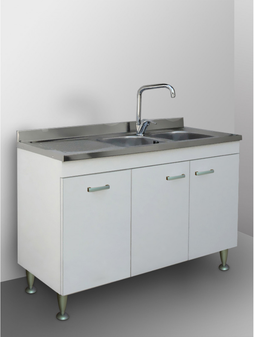 Sottolavello 120 cm 3 ante con Lavello versione sx Basic Bianco