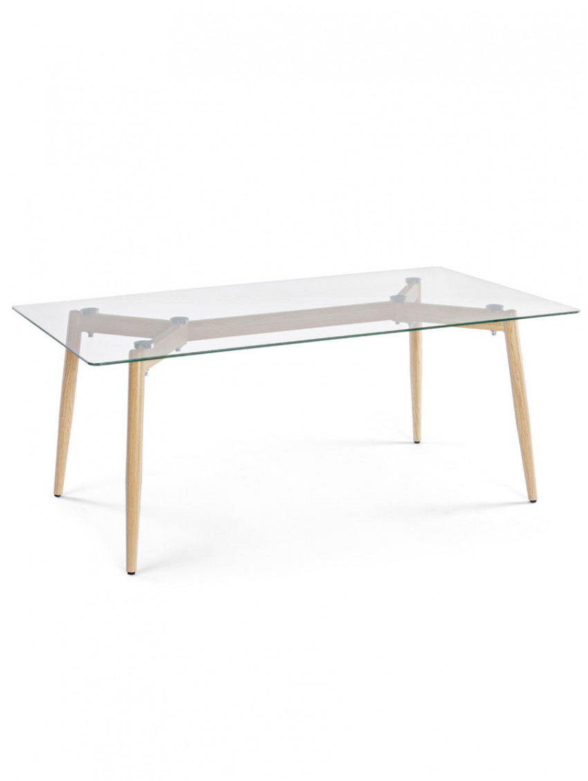 tavolino divano Oakland L110xP60xH45 cm piano in vetro struttura in acciaio frassino
