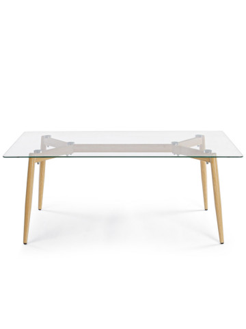 tavolino divano Oakland L110xP60xH45 cm piano in vetro struttura in acciaio frassino