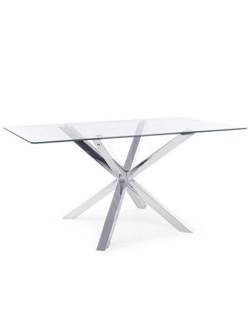 tavolo rettangolare May L160xP90xH76 cm piano in vetro struttura acciaio cromo