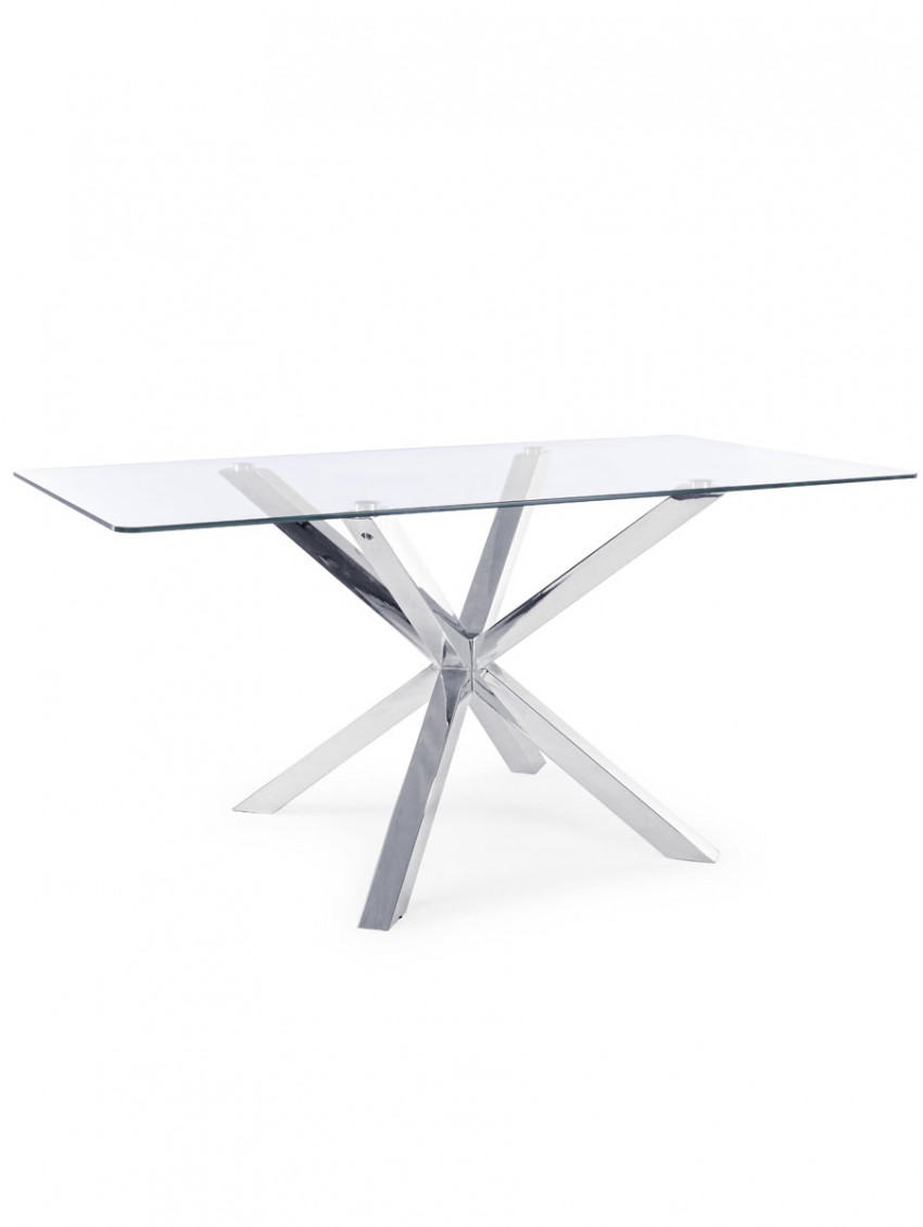 tavolo rettangolare May L160xP90xH76 cm piano in vetro struttura acciaio cromo