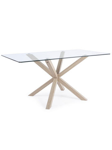 tavolo rettangolare May L160xP90xH76 cm piano in vetro struttura acciaio legno naturale