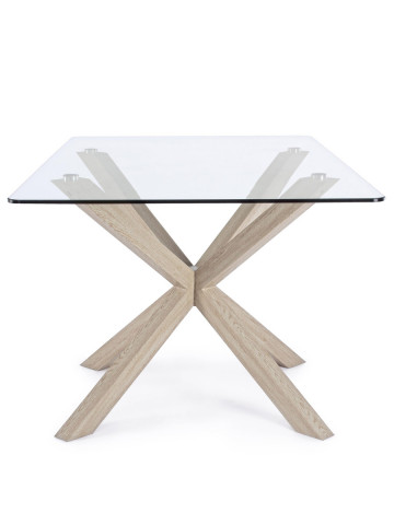 tavolo rettangolare May L160xP90xH76 cm piano in vetro struttura acciaio legno naturale