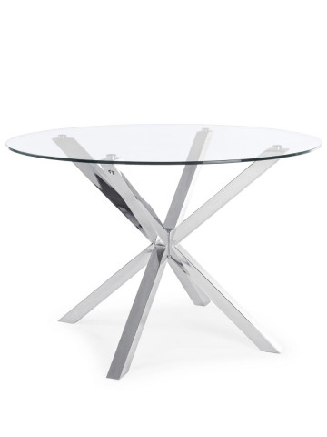 tavolo tondo May Ø L114xH76 cm piano in vetro struttura acciaio cromo