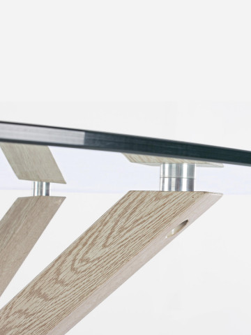 tavolo tondo May Ø L114xH76 cm piano in vetro struttura acciaio effetto legno naturale