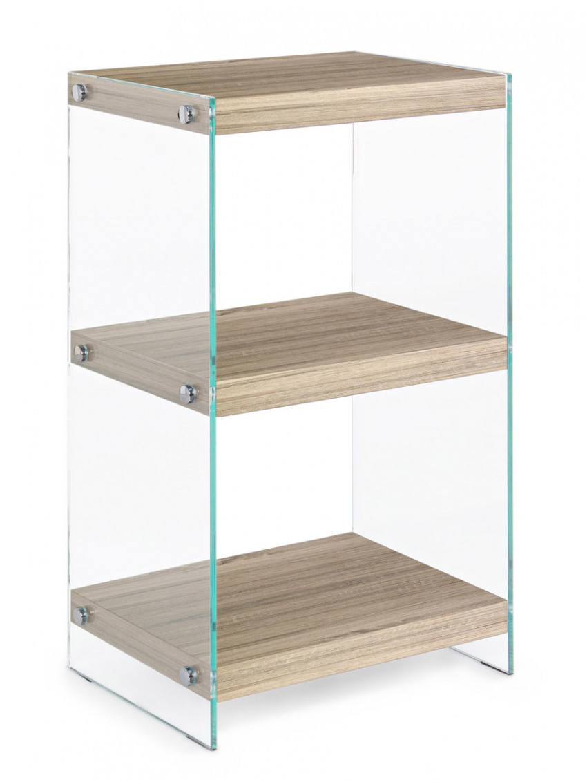 libreria Kenya 3 piani L40xP30xH70 cm in mdf legno chiaro e fianchi in vetro