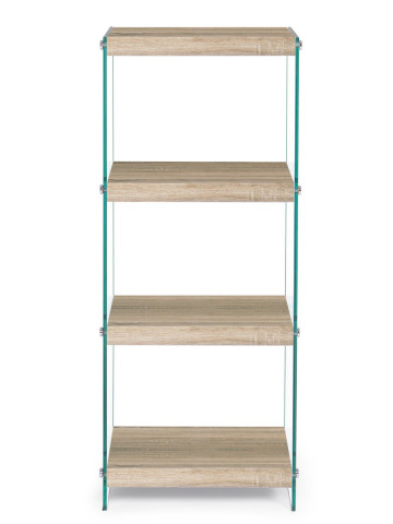 libreria Kenya 4 piani L40xP30xH100 cm in mdf legno chiaro e fianchi in vetro