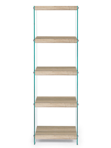 libreria Kenya 5 piani L40xP30xH131 cm in mdf legno chiaro e fianchi in vetro