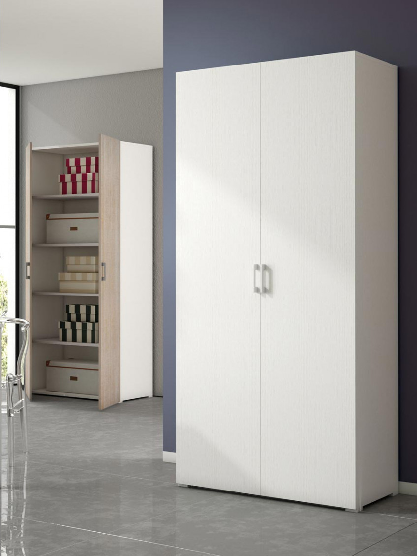 Mobile armadio 2 ante 3d 4 ripiani L90xP45xH195 cm COMPOS Bianco/Rovere