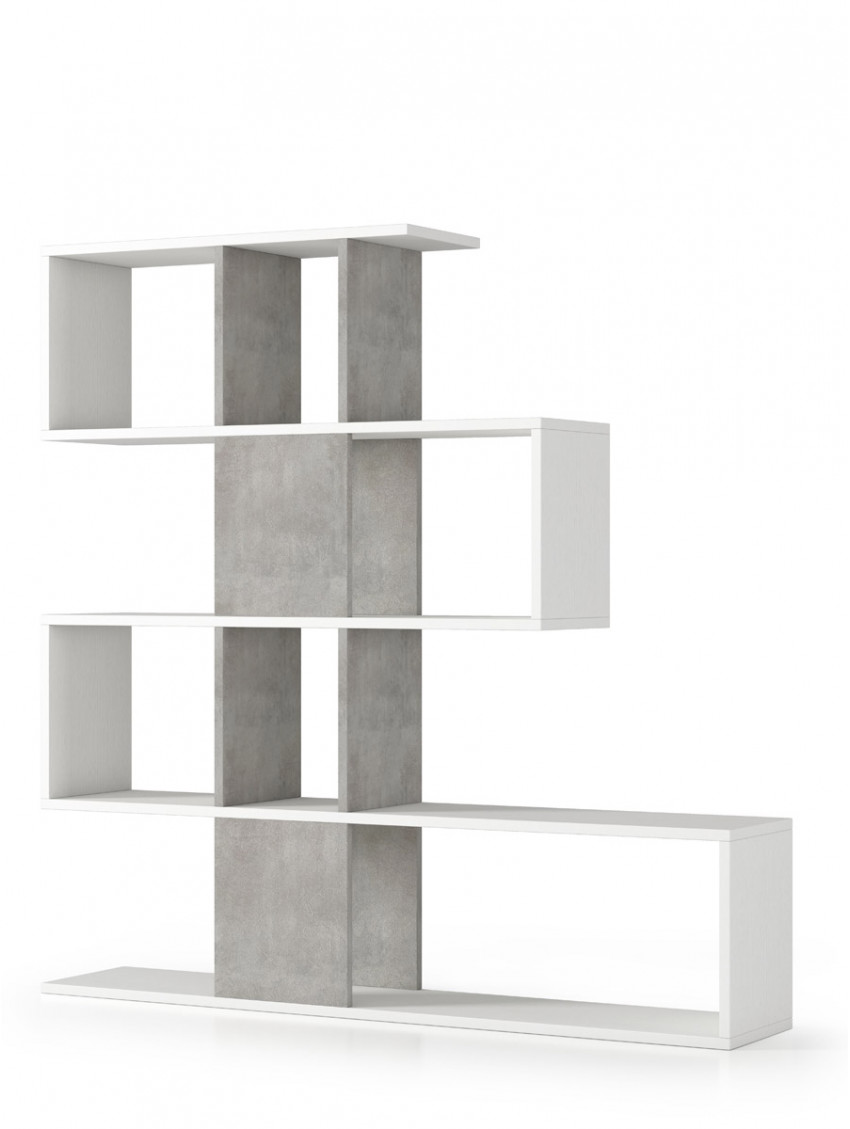 Libreria divisorio separè 5 livelli L145xP30xH145 cm TETRIX Bianco/Cemento